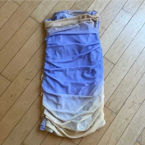 Zara Lilac & Beige Ruched Draped Mesh Mini Dress - Picture 10 of 15